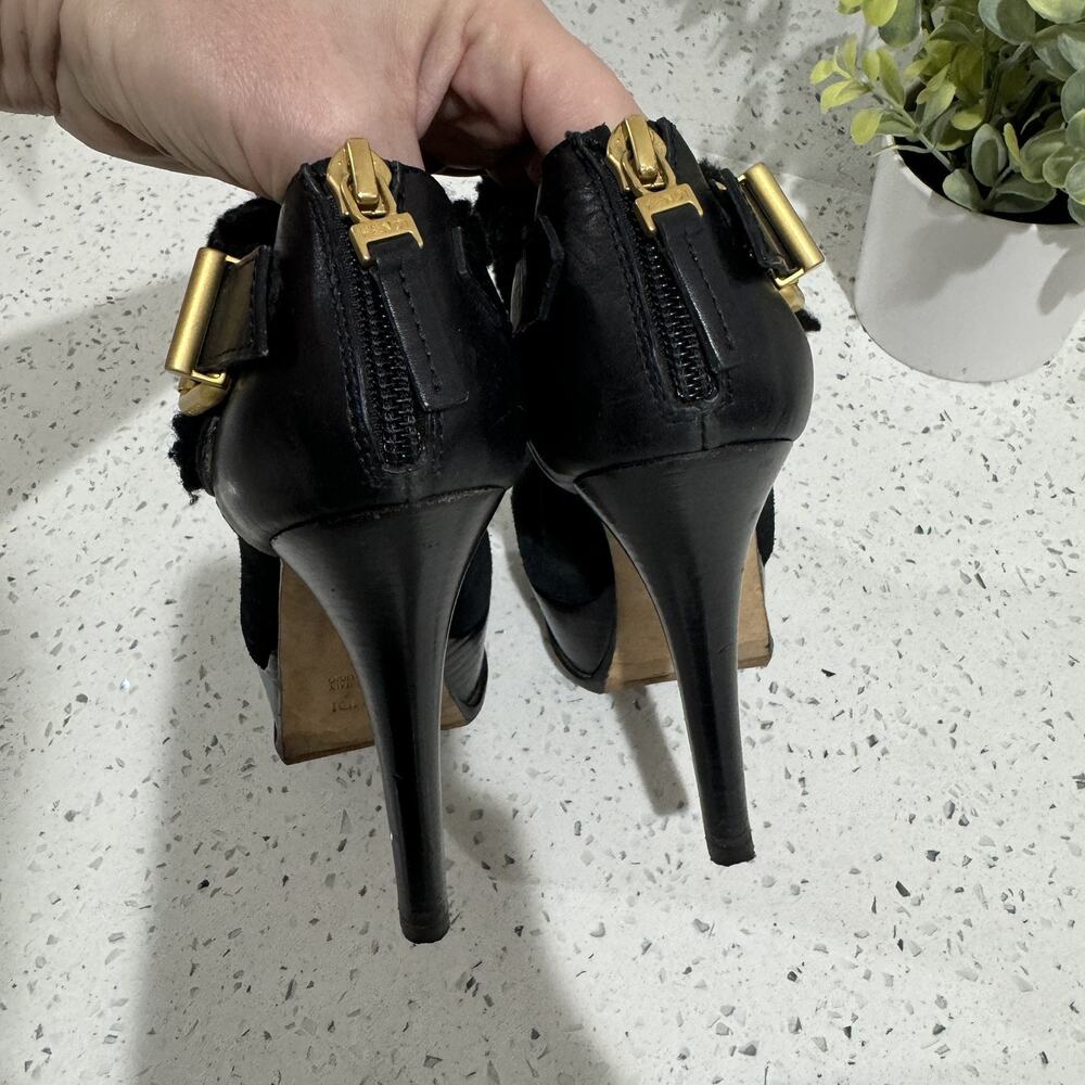Fendi FF Black Fendista Shearling Fur Suede Buckled Platform Ankle Boots LS 36 - Picture 4 of 8